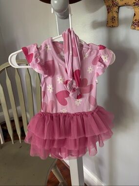 Posh Peanut Pink Heart & Daisy Tutu One-Piece with Headband
